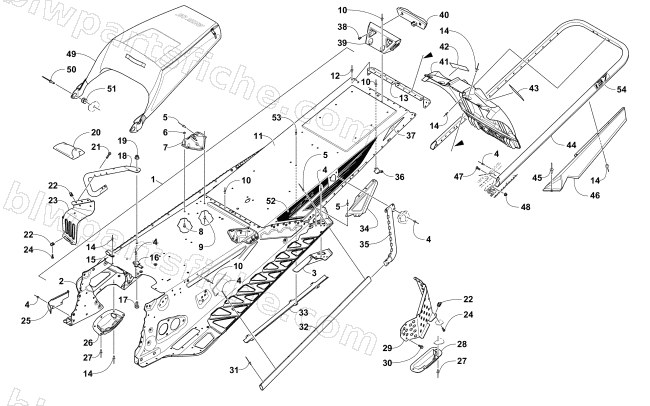 TUNNEL, REAR BUMPER, AND SNOWFLAP ASSEMBLY diagram