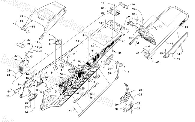 TUNNEL, REAR BUMPER, AND SNOWFLAP ASSEMBLY diagram