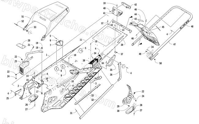 TUNNEL, REAR BUMPER, AND SNOWFLAP ASSEMBLY diagram