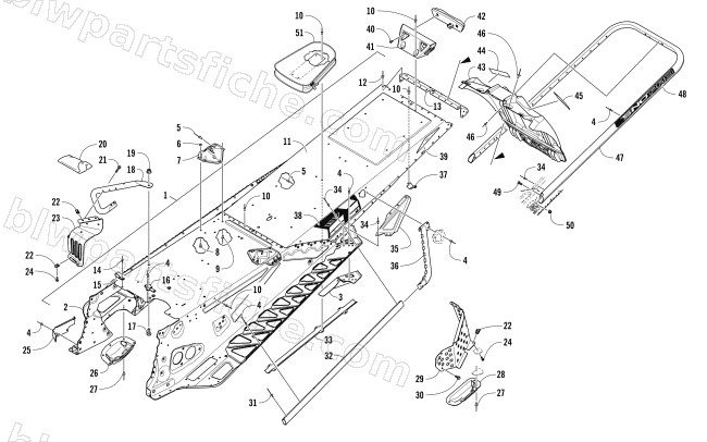 TUNNEL, REAR BUMPER, AND SNOWFLAP ASSEMBLY diagram