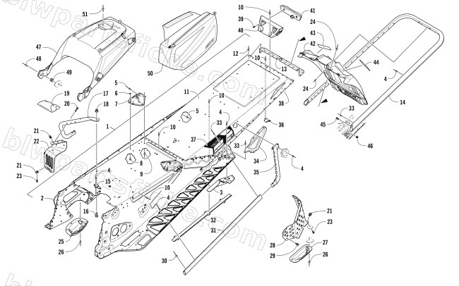 TUNNEL, REAR BUMPER, AND SNOWFLAP ASSEMBLY diagram