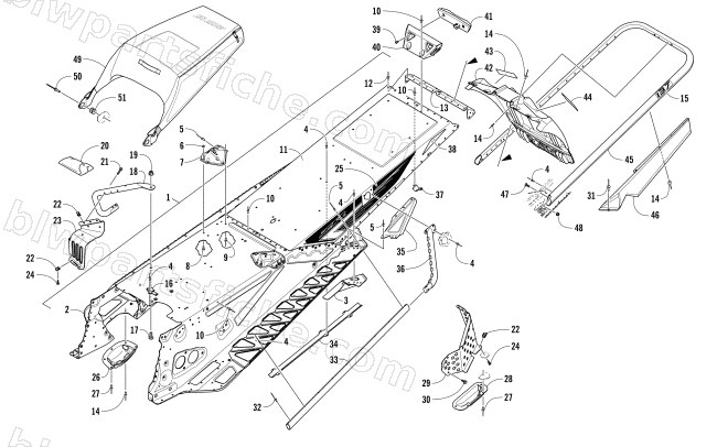TUNNEL, REAR BUMPER, AND SNOWFLAP ASSEMBLY diagram