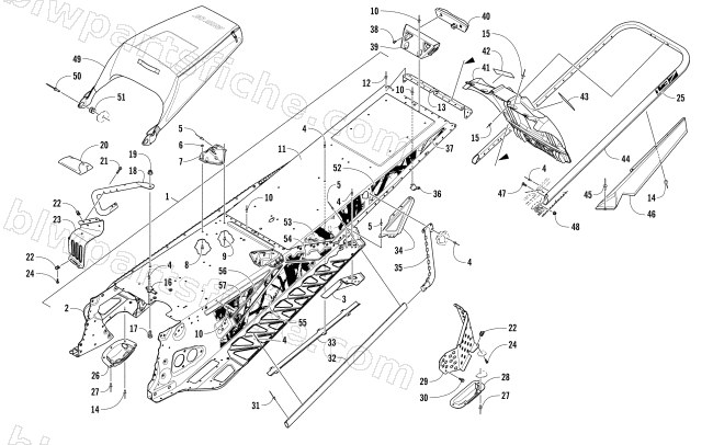 TUNNEL, REAR BUMPER, AND SNOWFLAP ASSEMBLY diagram