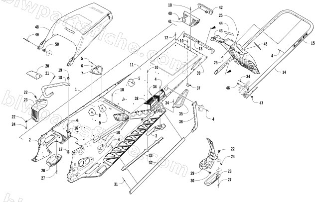 TUNNEL, REAR BUMPER, AND SNOWFLAP ASSEMBLY diagram