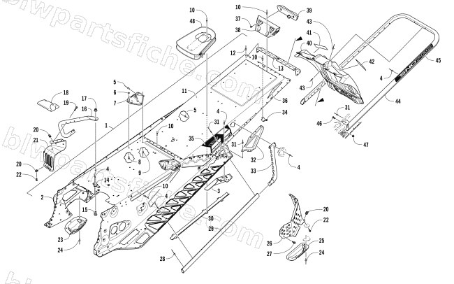 TUNNEL, REAR BUMPER, AND SNOWFLAP ASSEMBLY diagram