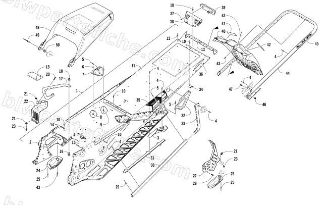 TUNNEL, REAR BUMPER, AND SNOWFLAP ASSEMBLY diagram
