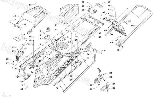 TUNNEL, REAR BUMPER, AND SNOWFLAP ASSEMBLY diagram