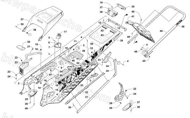 TUNNEL, REAR BUMPER, AND SNOWFLAP ASSEMBLY diagram