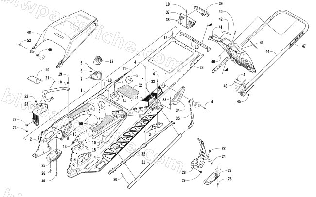 TUNNEL, REAR BUMPER, AND SNOWFLAP ASSEMBLY diagram