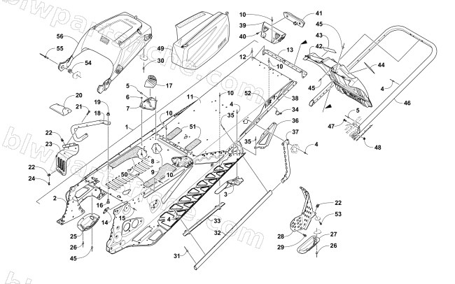 TUNNEL, REAR BUMPER, AND SNOWFLAP ASSEMBLY diagram