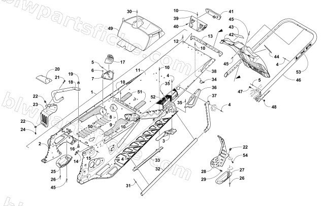 TUNNEL, REAR BUMPER, AND SNOWFLAP ASSEMBLY diagram