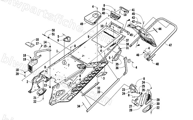 TUNNEL, REAR BUMPER, AND SNOWFLAP ASSEMBLY diagram