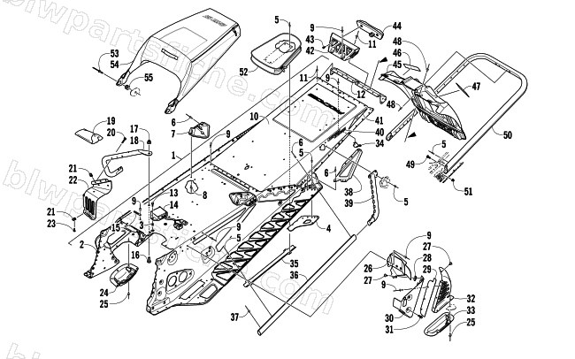 TUNNEL, REAR BUMPER, AND SNOWFLAP ASSEMBLY diagram