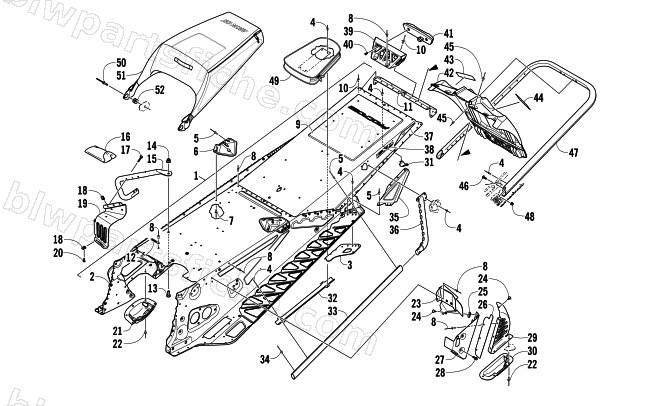 TUNNEL, REAR BUMPER, AND SNOWFLAP ASSEMBLY diagram