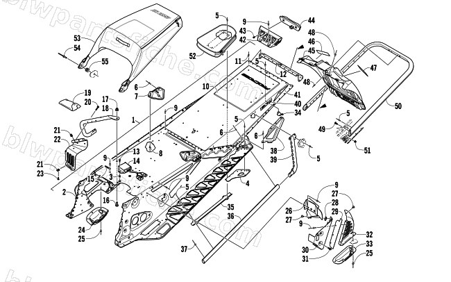 TUNNEL, REAR BUMPER, AND SNOWFLAP ASSEMBLY diagram