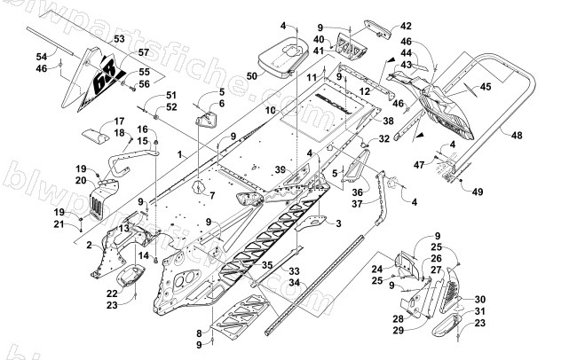TUNNEL, REAR BUMPER, AND SNOWFLAP ASSEMBLY diagram