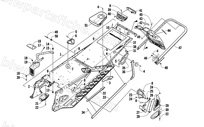 TUNNEL, REAR BUMPER, AND SNOWFLAP ASSEMBLY diagram