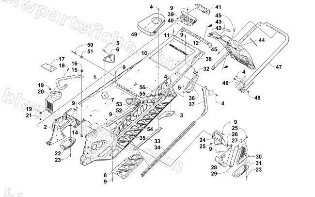 TUNNEL, REAR BUMPER, AND SNOWFLAP ASSEMBLY diagram