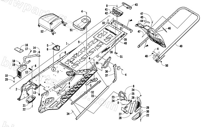 TUNNEL, REAR BUMPER, AND SNOWFLAP ASSEMBLY diagram