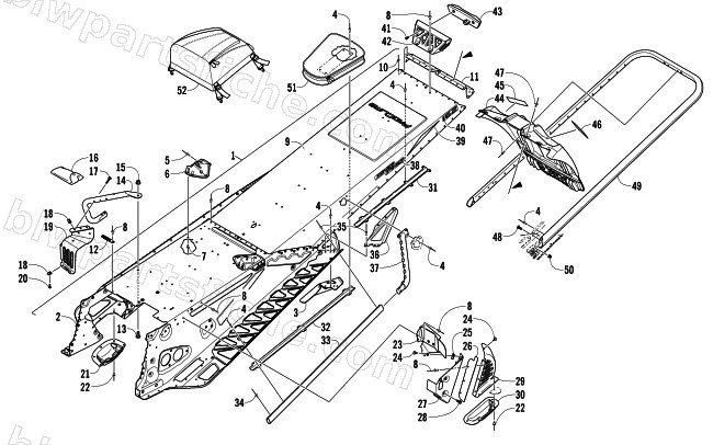 TUNNEL, REAR BUMPER, AND SNOWFLAP ASSEMBLY diagram