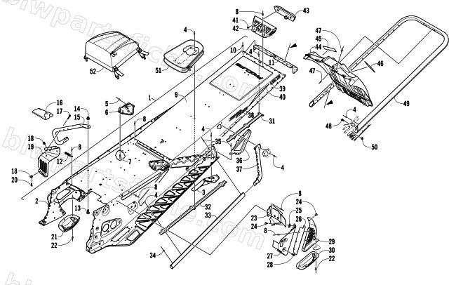 TUNNEL, REAR BUMPER, AND SNOWFLAP ASSEMBLY diagram