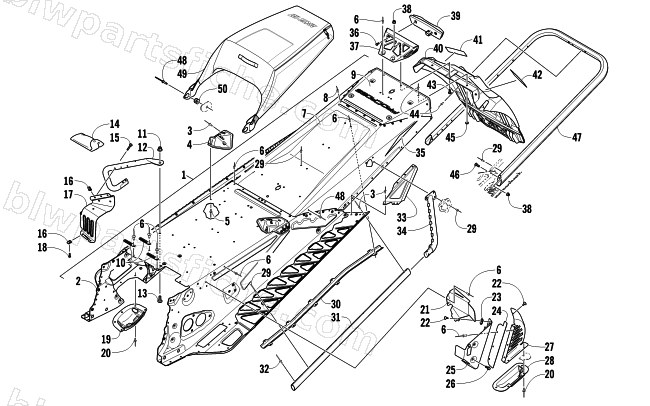 TUNNEL, REAR BUMPER, AND SNOWFLAP ASSEMBLY diagram