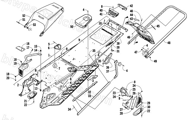 TUNNEL, REAR BUMPER, AND SNOWFLAP ASSEMBLY diagram