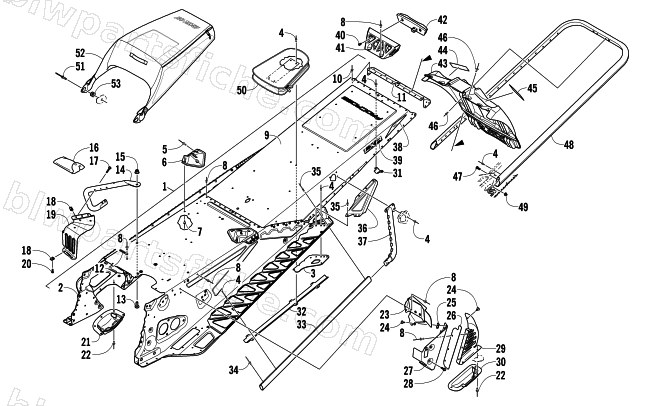 TUNNEL, REAR BUMPER, AND SNOWFLAP ASSEMBLY diagram