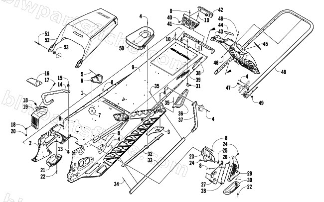 TUNNEL, REAR BUMPER, AND SNOWFLAP ASSEMBLY diagram