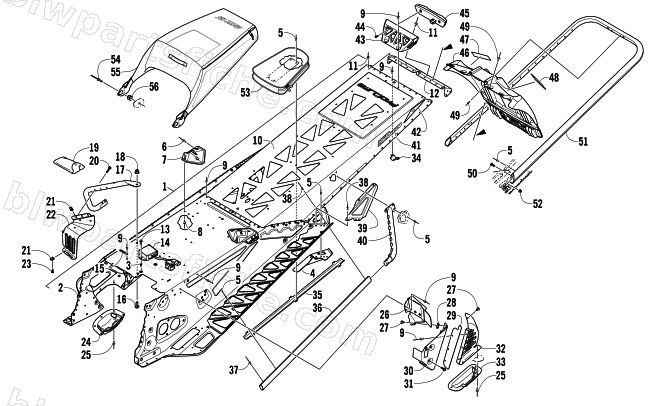 TUNNEL, REAR BUMPER, AND SNOWFLAP ASSEMBLY diagram