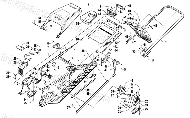 TUNNEL, REAR BUMPER, AND SNOWFLAP ASSEMBLY diagram