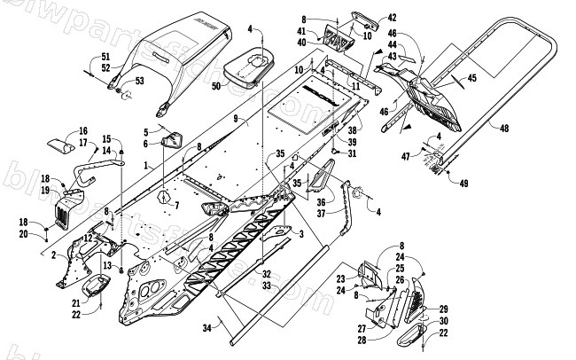 TUNNEL, REAR BUMPER, AND SNOWFLAP ASSEMBLY diagram