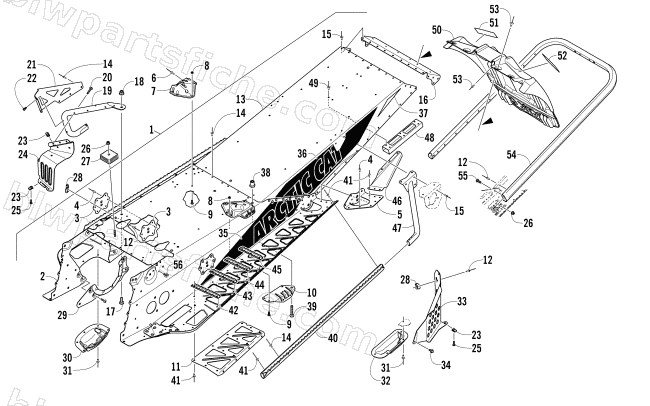 TUNNEL, REAR BUMPER, AND SNOWFLAP ASSEMBLY diagram