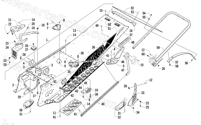 TUNNEL, REAR BUMPER, AND SNOWFLAP ASSEMBLY diagram