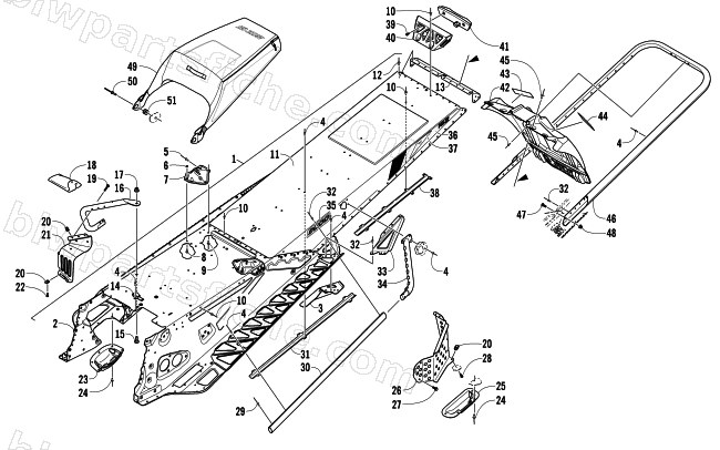 TUNNEL, REAR BUMPER, AND SNOWFLAP ASSEMBLY diagram