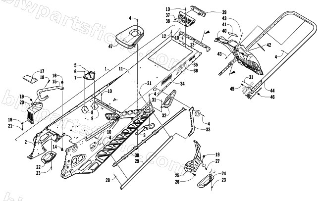 TUNNEL, REAR BUMPER, AND SNOWFLAP ASSEMBLY diagram