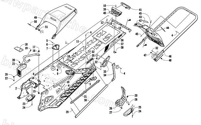 TUNNEL, REAR BUMPER, AND SNOWFLAP ASSEMBLY diagram