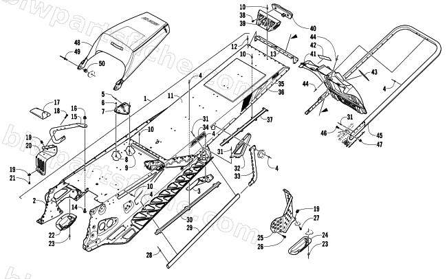 TUNNEL, REAR BUMPER, AND SNOWFLAP ASSEMBLY diagram