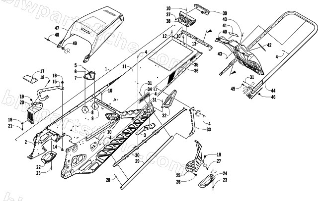 TUNNEL, REAR BUMPER, AND SNOWFLAP ASSEMBLY diagram