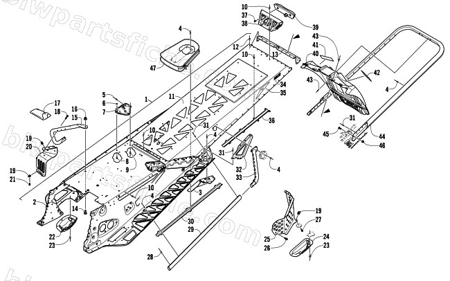 TUNNEL, REAR BUMPER, AND SNOWFLAP ASSEMBLY diagram