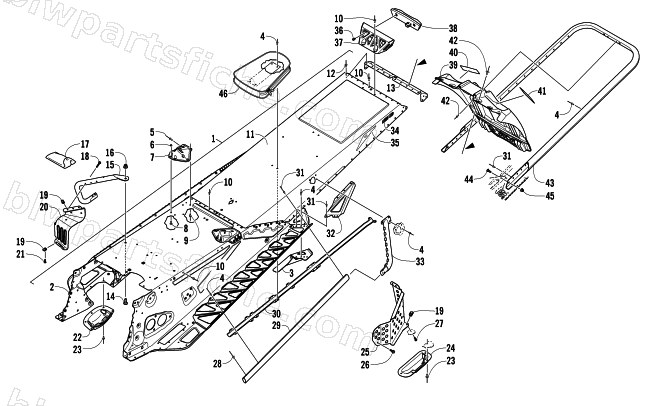 TUNNEL, REAR BUMPER, AND SNOWFLAP ASSEMBLY diagram
