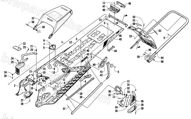 TUNNEL, REAR BUMPER, AND SNOWFLAP ASSEMBLY diagram