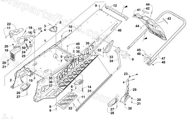 TUNNEL, REAR BUMPER, AND SNOWFLAP ASSEMBLY diagram