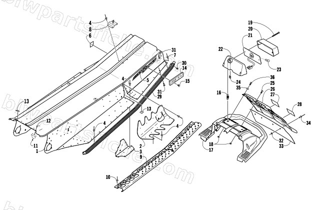 TUNNEL, REAR BUMPER, AND TAILLIGHT ASSEMBLIES diagram
