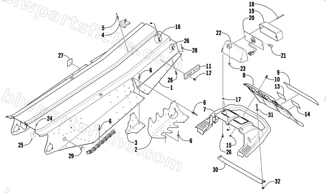 TUNNEL, REAR BUMPER, AND TAILLIGHT ASSEMBLIES diagram