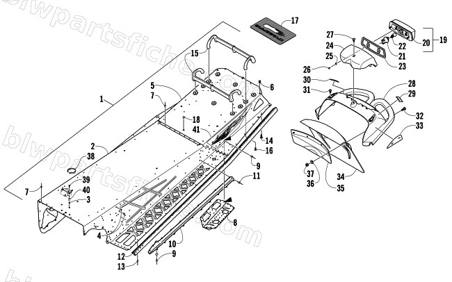 TUNNEL, REAR BUMPER, AND TAILLIGHT ASSEMBLY diagram