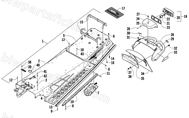 TUNNEL, REAR BUMPER, AND TAILLIGHT ASSEMBLY diagram