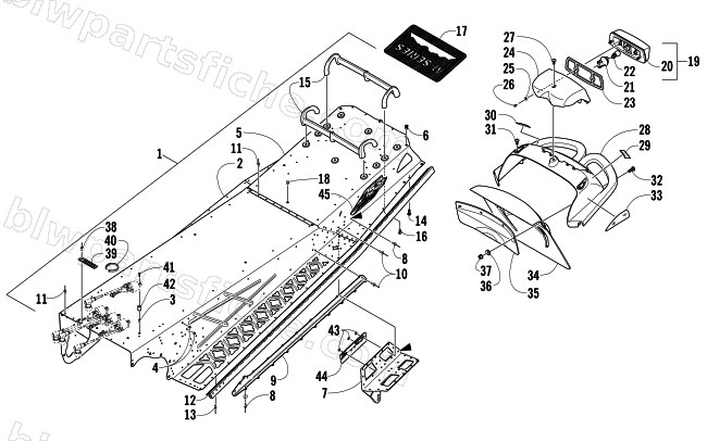 TUNNEL, REAR BUMPER, AND TAILLIGHT ASSEMBLY diagram