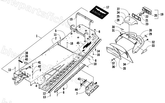 TUNNEL, REAR BUMPER, AND TAILLIGHT ASSEMBLY diagram