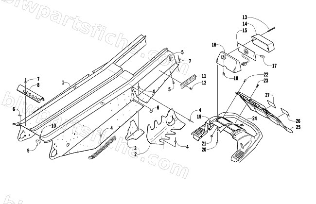 TUNNEL, REAR BUMPER, AND TAILLIGHT ASSEMBLY diagram